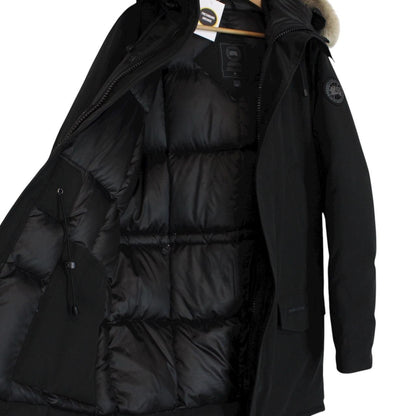 Canada Goose Black Langford Parka Black Label Down Coat with Fur Trim