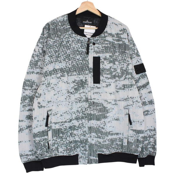 Stone Island bomber jacket grey marl with embroidered compass logo and unique pattern.
