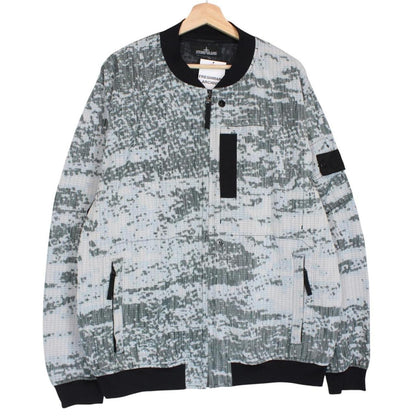 Stone Island bomber jacket grey marl with embroidered compass logo and unique pattern.