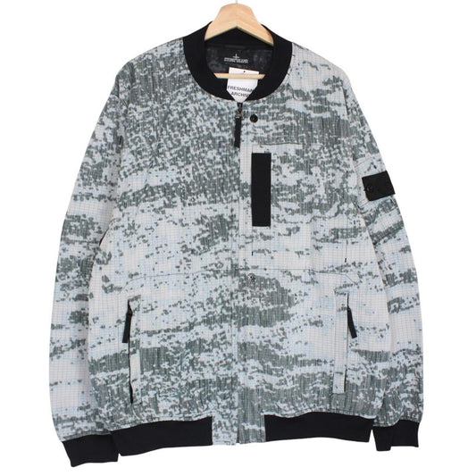 Stone Island bomber jacket grey marl with embroidered compass logo and unique pattern.