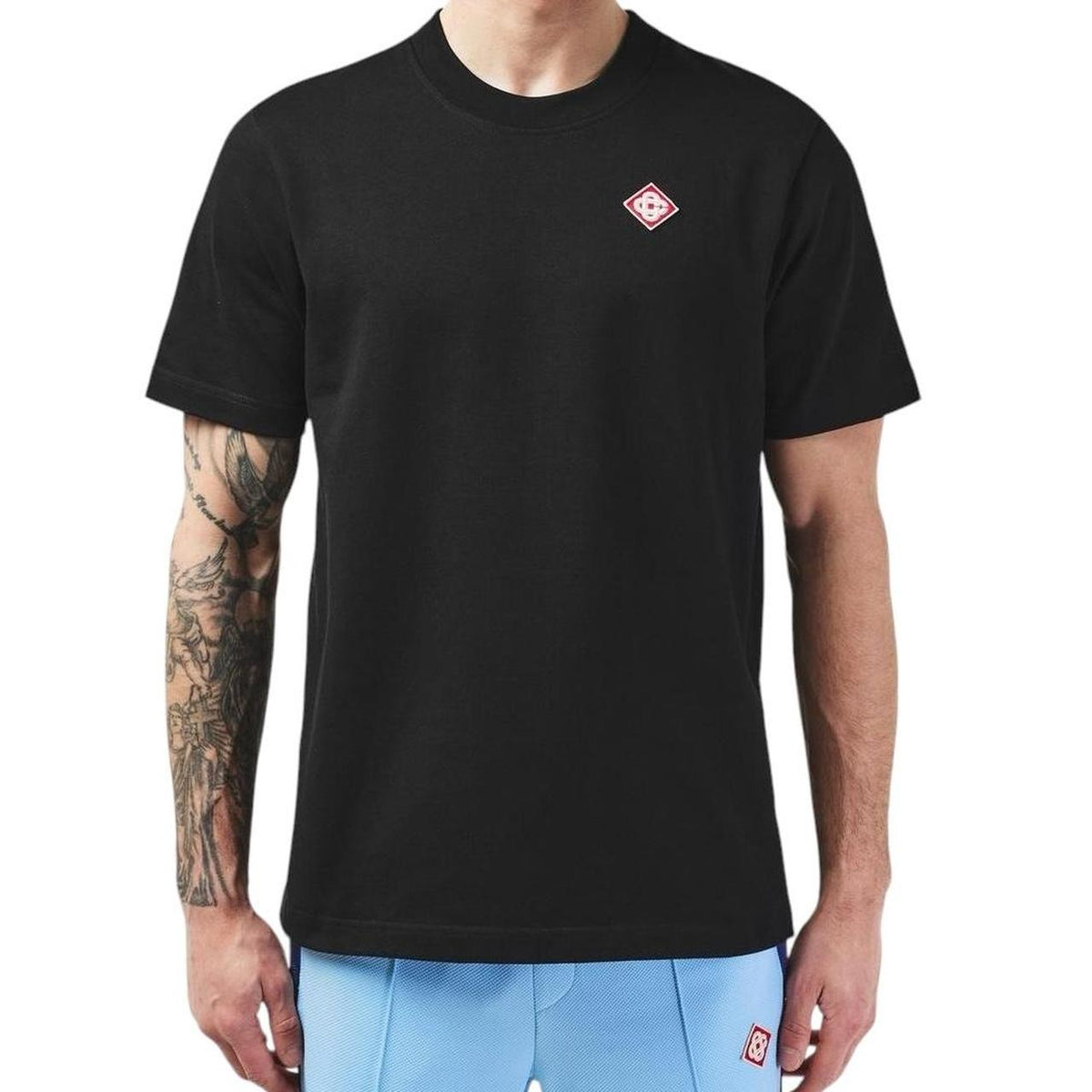 Casablanca black t-shirt featuring classic diamond logo, made of cotton.