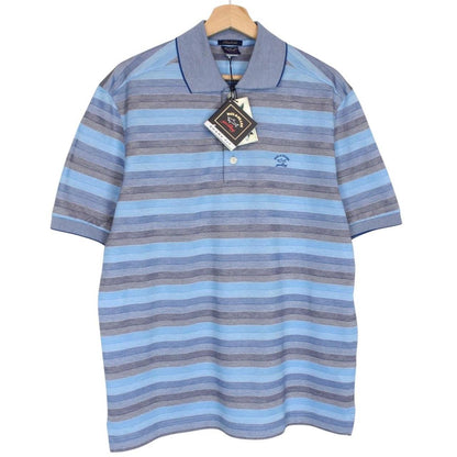 Paul & Shark blue and grey striped short sleeve cotton pique polo shirt with logo.