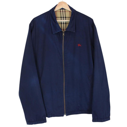 Vintage Burberry Tan Brown and Navy Blue Nova Check Reversible Harrington Jacket