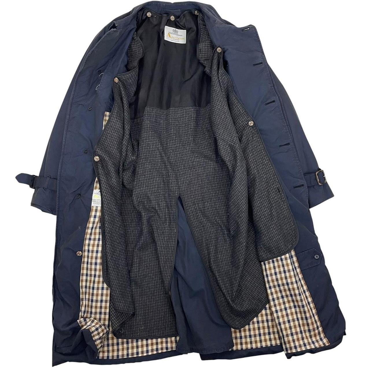 Vintage 90s Aquascutum Navy Blue House Check Cotton Blend Belted Trench Coat