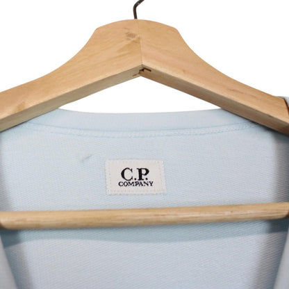 CP Company light blue sweatshirt with signature lens detail and cotton fabric.