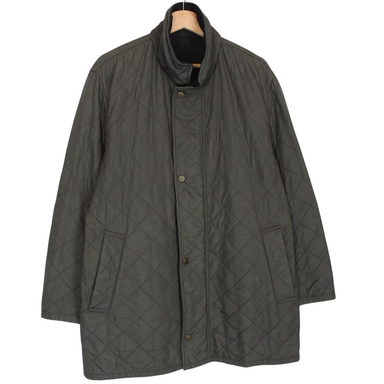 Burberry khaki green quilted field jacket with Nova Check pattern and logo details.