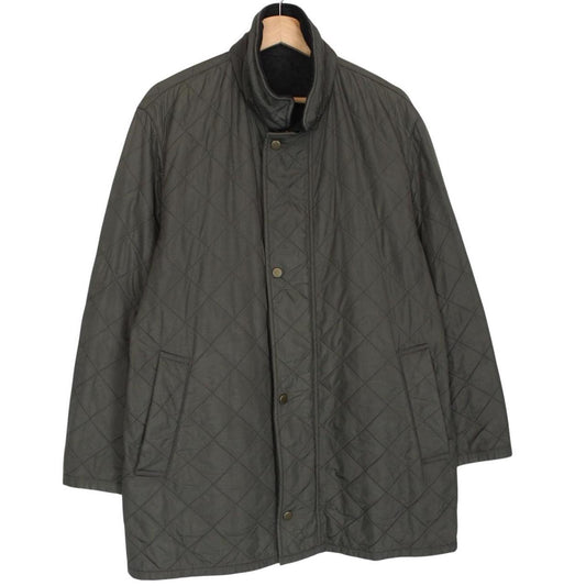 Burberry khaki green quilted field jacket with Nova Check pattern and logo details.