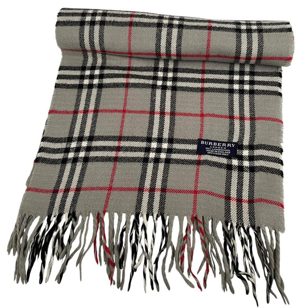 Vintage 90s Burberry Grey Nova Check Lambswool Scarf
