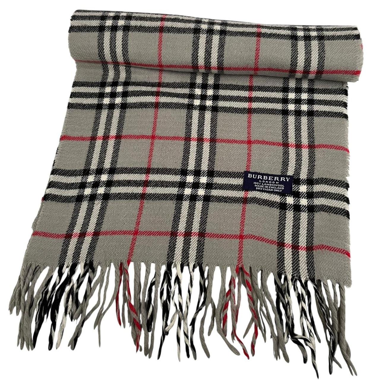 Vintage 90s Burberry Grey Nova Check Lambswool Scarf