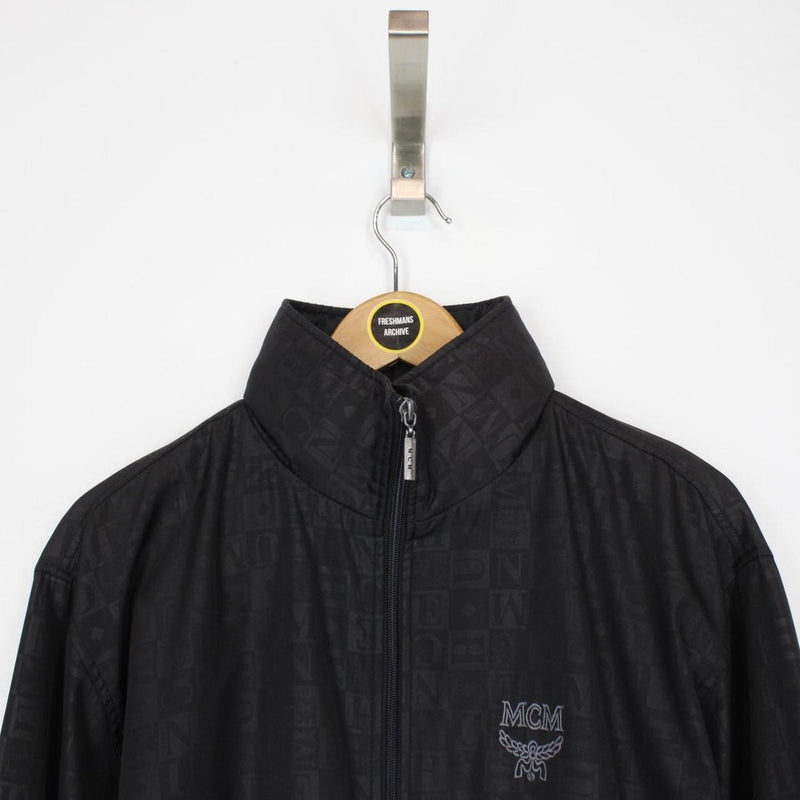 Vintage 90s MCM Grey and Black Full Zip Logo Jacket