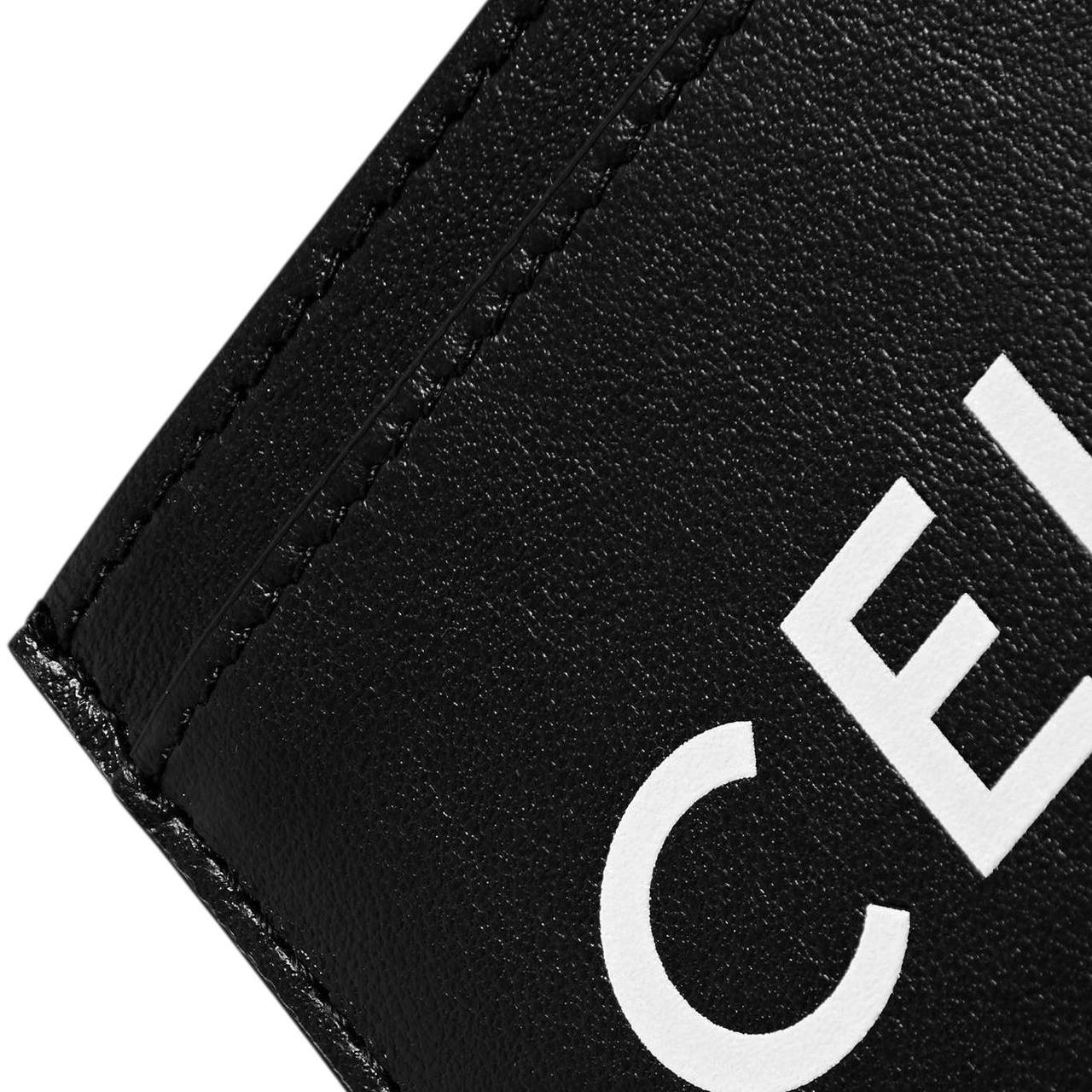 Celine Black and White Logo Print Leather Card Holder
