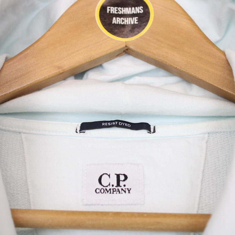 CP Company Resist Dyed Light Blue Cotton Lens Hoodie Jumper