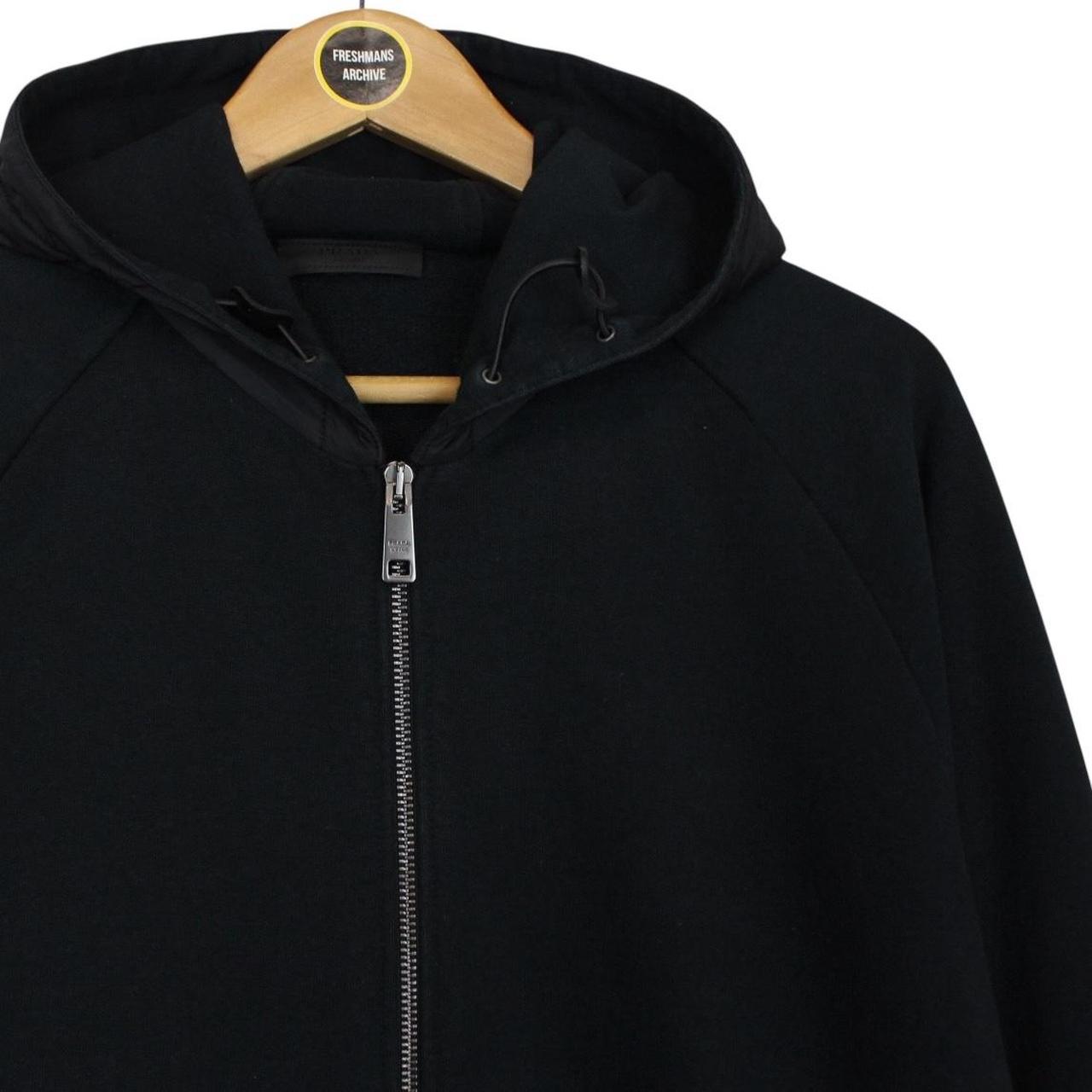 Prada Sport Black Full Zip Cotton Hoodie with Nylon Hood