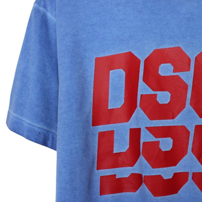 Dsquared2 Blue and Red DSQ2 Split Print Short Sleeve Cotton T-Shirt