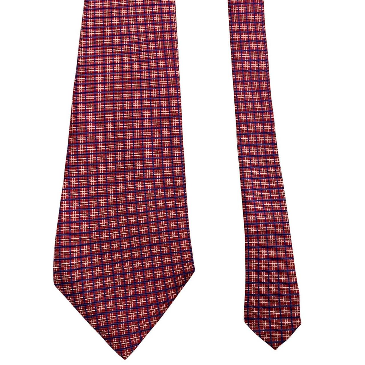 Polo Ralph Lauren red check silk tie with classic pattern and logo detail.
