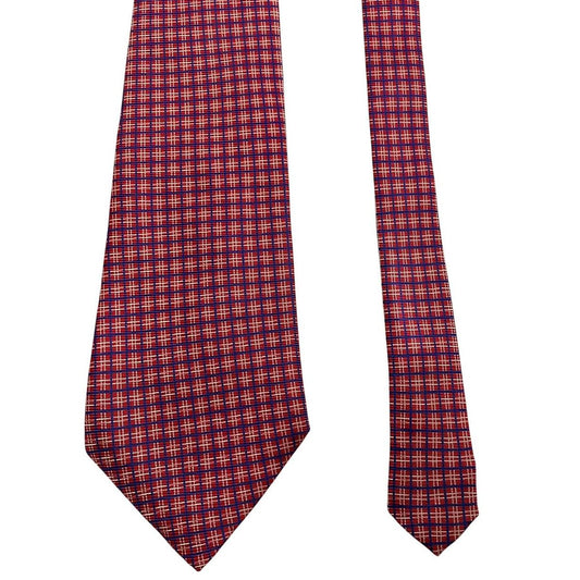 Polo Ralph Lauren red check silk tie with classic pattern and logo detail.