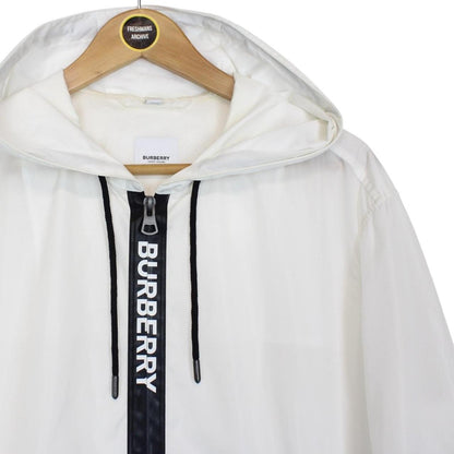 Burberry White and Black Logo Tape Econyl Full Zip Hooded Jacket