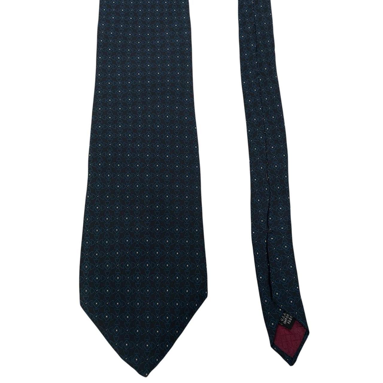 Vintage Christian Dior Black and Blue Geometric Pattern Silk Tie
