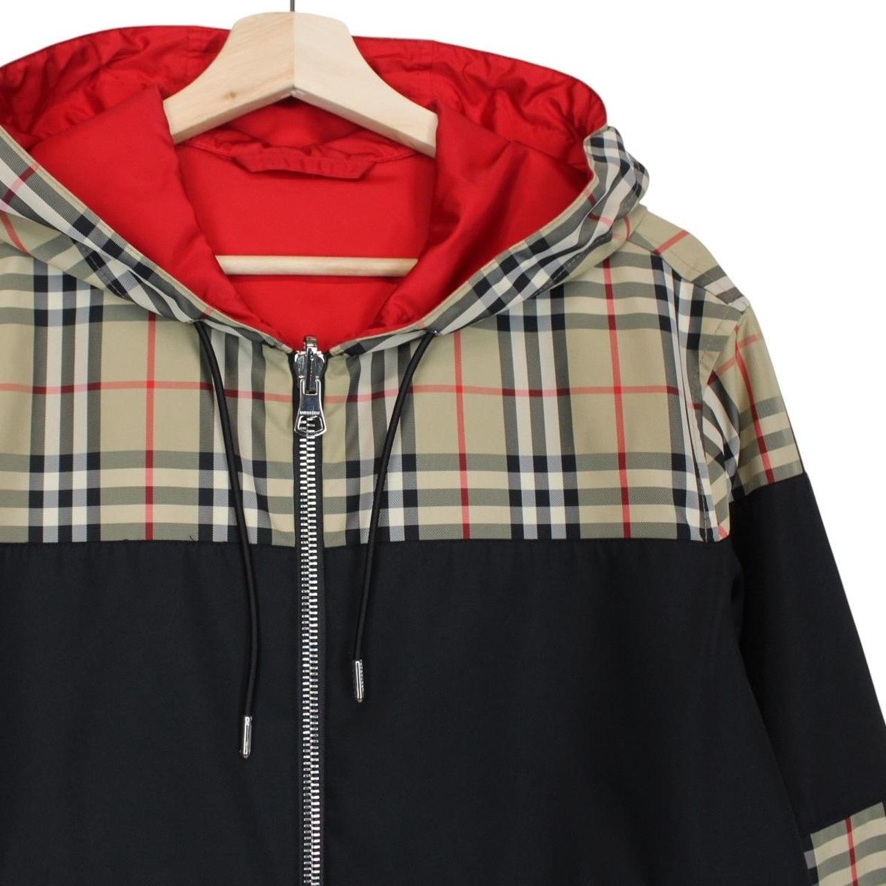 Burberry Shropshire Tan Brown and Red Full Zip Nova Check Reversible Hooded