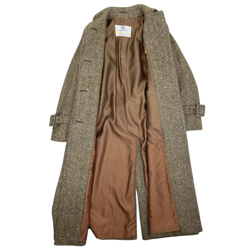 Vintage Aquascutum Multicoloured Tweed Herringbone Wool Belted Coat