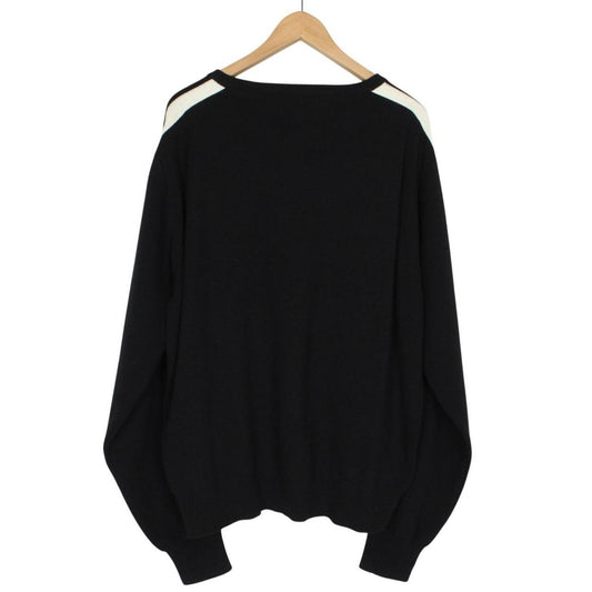 Palm Angels Black and Off White Wool Knit Monogram Track Jumper