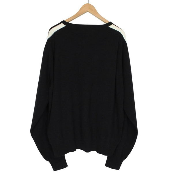 Palm Angels Black and Off White Wool Knit Monogram Track Jumper