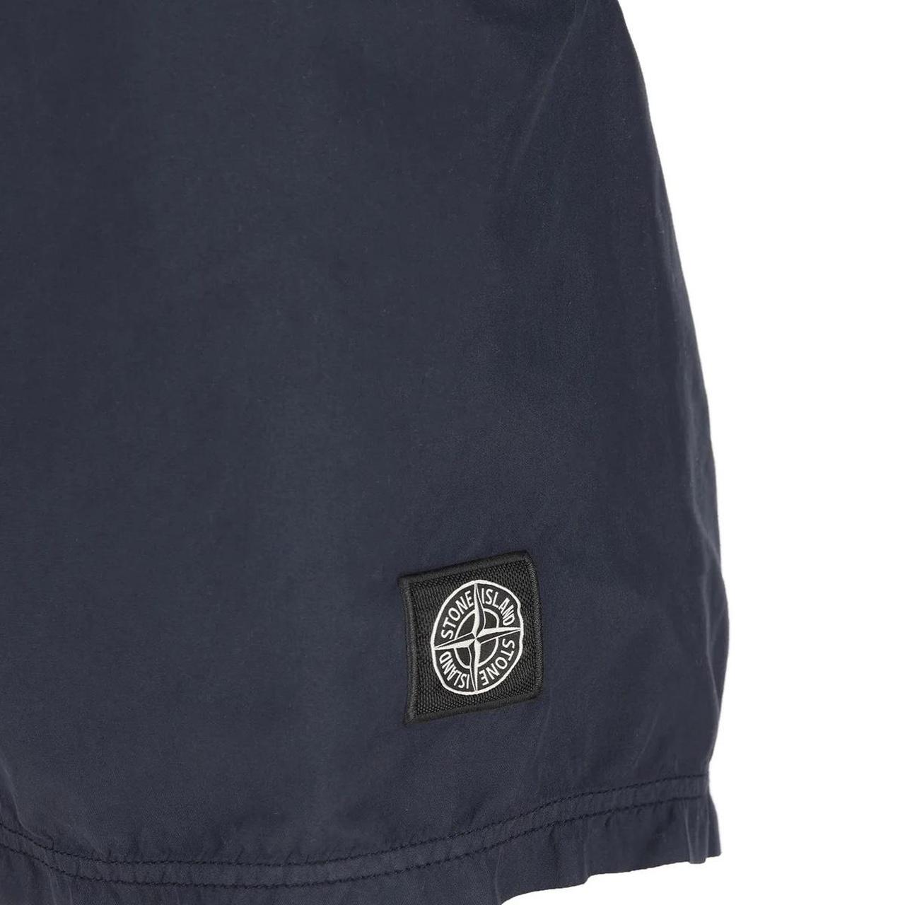 Stone Island SS26 Navy Blue Brushed Nylon Mid-Length Swim Shorts