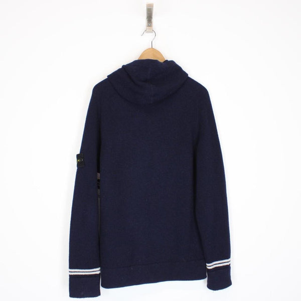 Stone Island AW 2019 Navy Blue Wool Knit Full Zip Hoodie Jumper