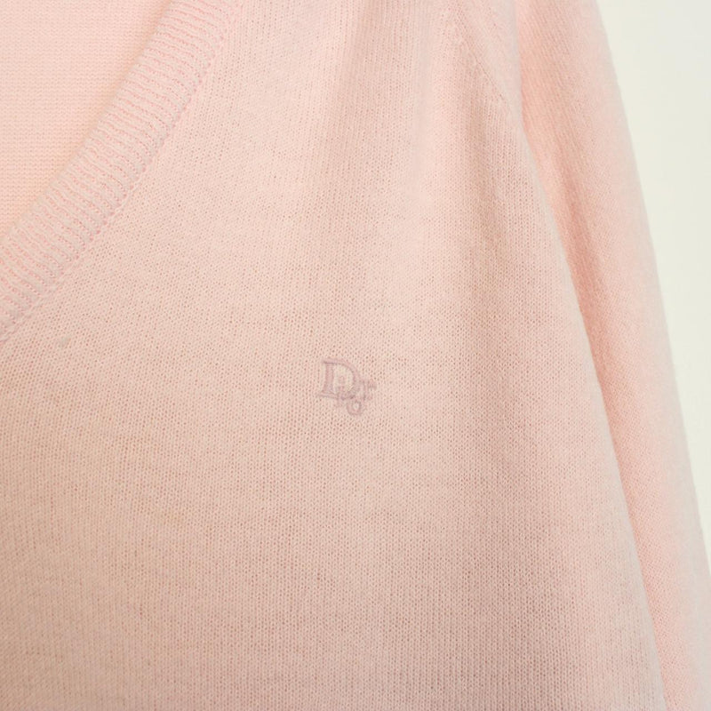 Vintage 90s Christian Dior Pink Orlon Arcylic Knit V-Neck Jumper
