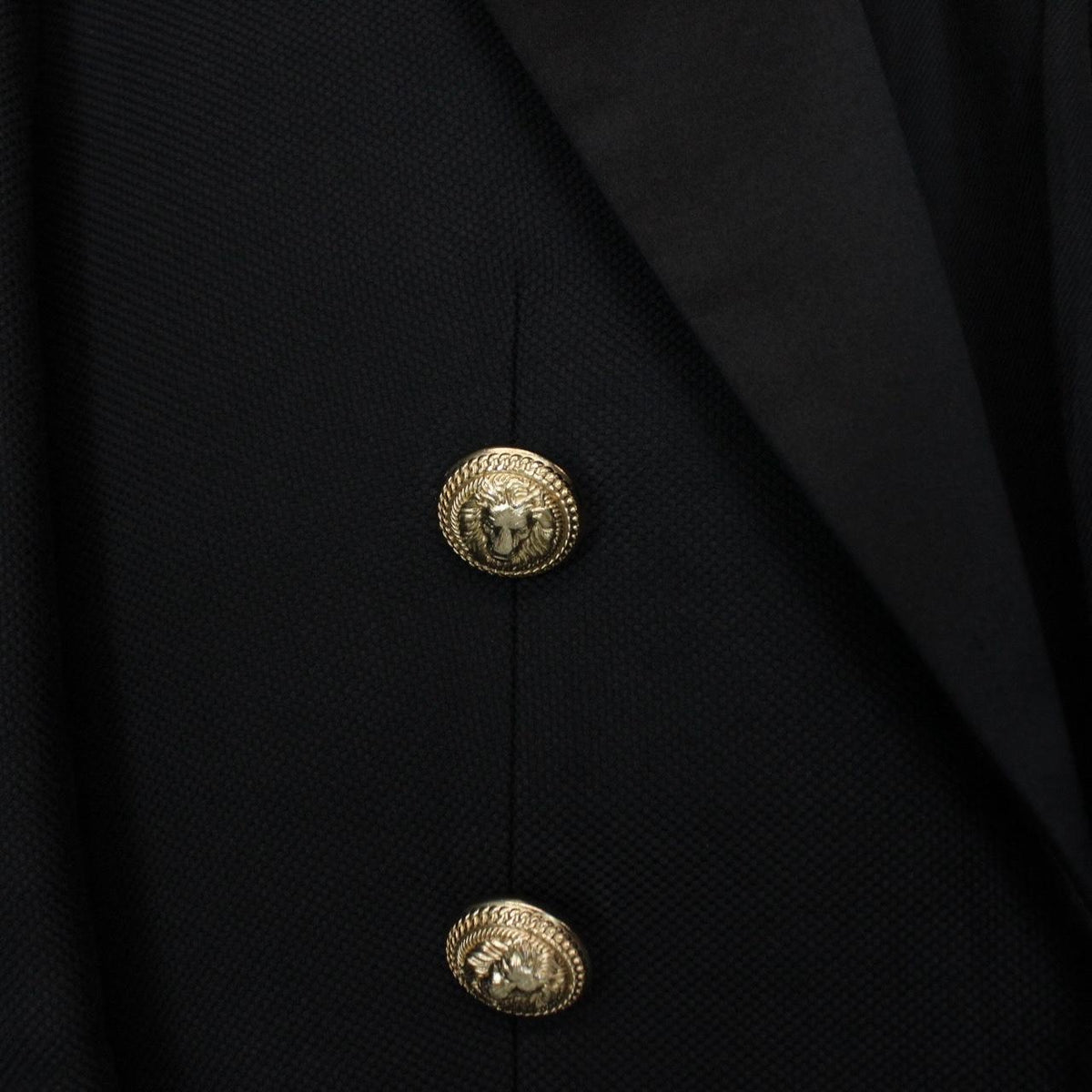 Balmain black cropped blazer jacket silk blend with gold buttons and logo detailing.