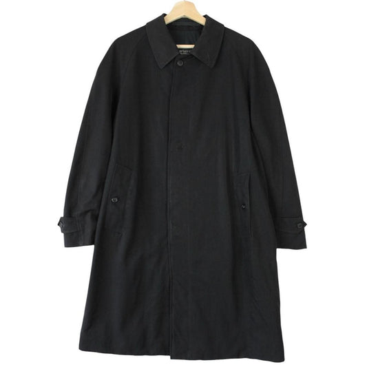 Burberry navy blue wool trench coat with single breasted design and classic logo.