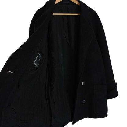 Vintage 90s Christian Dior Black Cashmere Wool Blend Double Breasted Coat