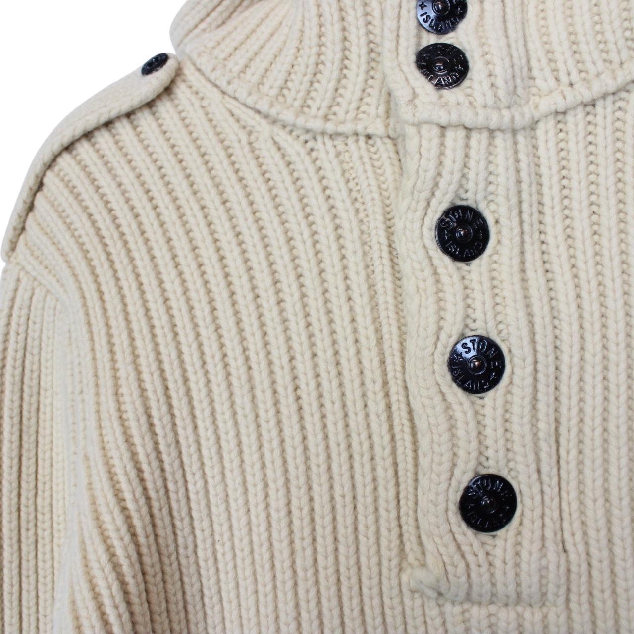 Vintage Stone Island AW 2006 Beige Ribbed Wool Knit Hoodie