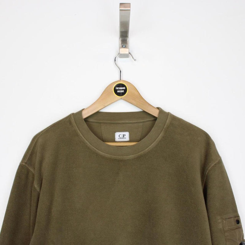 CP Company Khaki Brown Lens Malfilè Fleece Sweatshirt Jumper