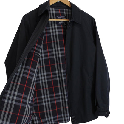 Vintage 90s Burberry Navy Blue Nova Check Full Zip Harrington Jacket