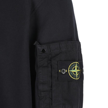 Stone Island SS26 Navy Blue Zip Pocket Cotton Garment Dyed Sweatshirt