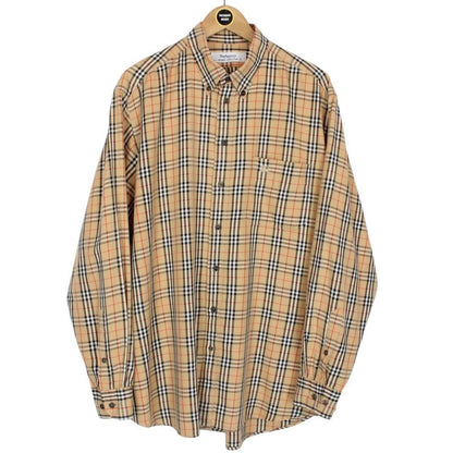 Vintage 90s Burberry Beige Nova Check Cotton Long Sleeve Shirt