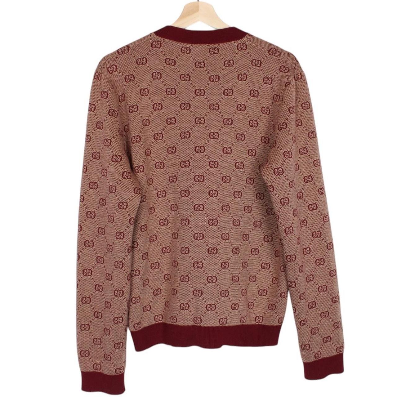 Gucci Bordeaux GG Jacquard Monogram Wool Blend Cardigan Jumper