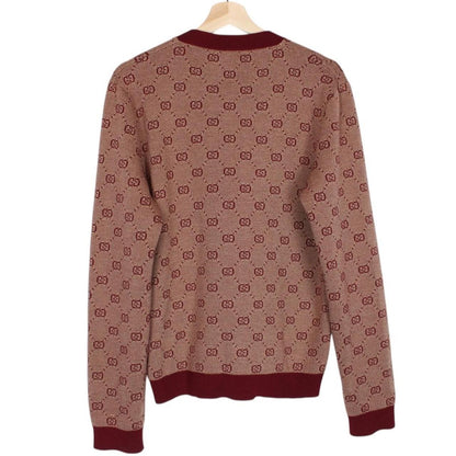 Gucci Bordeaux GG Jacquard Monogram Wool Blend Cardigan Jumper