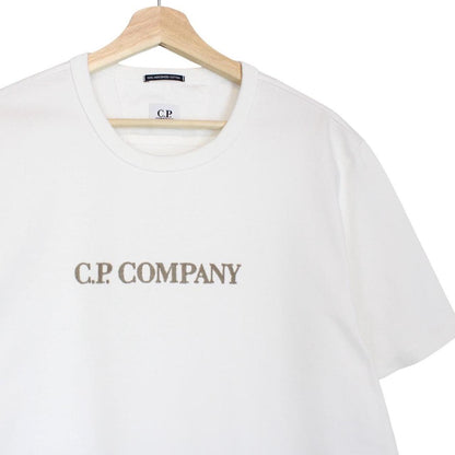 CP Company white pocket t-shirt with embroidered logo and mercerized cotton fabric.