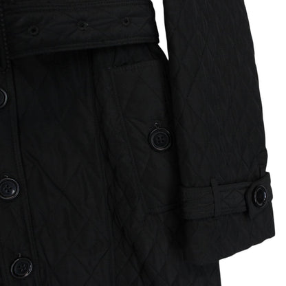 Burberry London Black Nova Check Quilted Belted Trench Coat