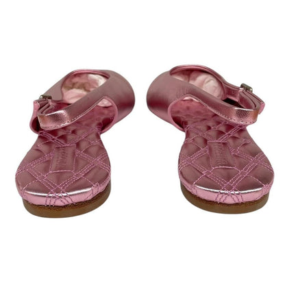 Burberry Metallic Pink Leather Slingback Ballerinas Pumps