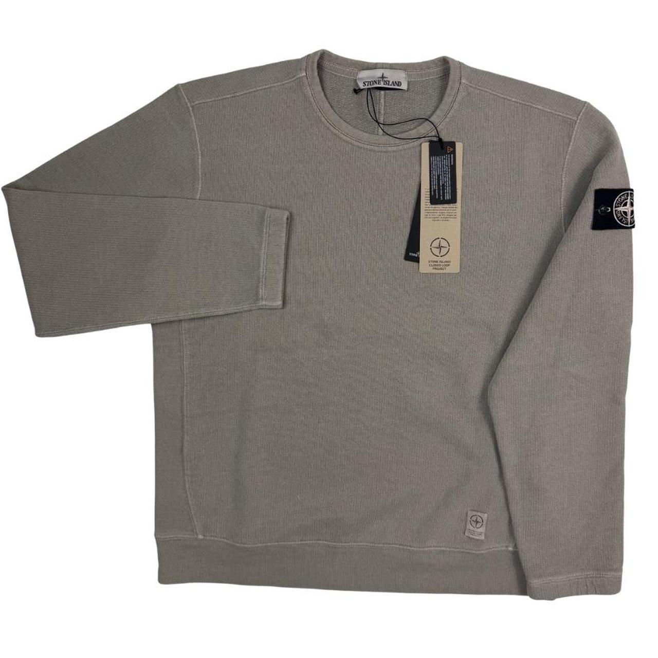 Stone Island khaki brown sweatshirt with logo patch and closed loop design.
