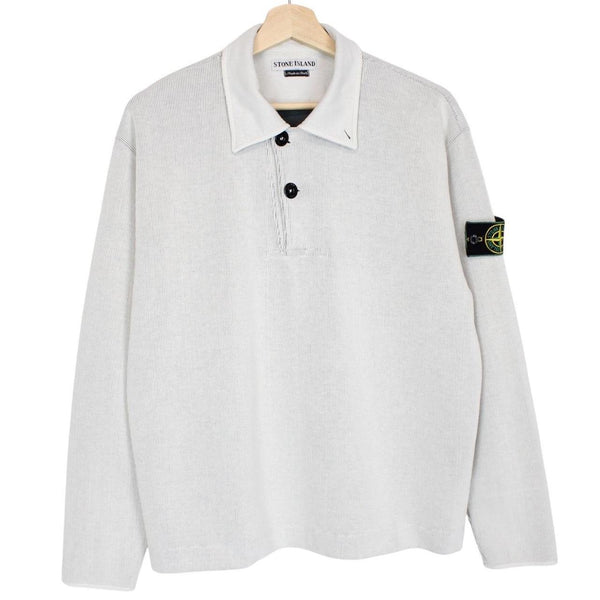 Vintage Stone Island SS 1998 Grey Ribbed Cotton Green Edge Badge Jumper
