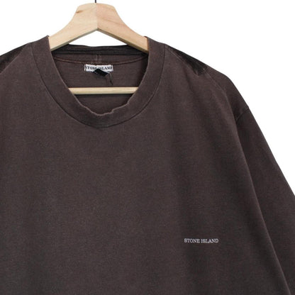 Stone Island brown short sleeve cotton t-shirt with logo patch on sleeve.