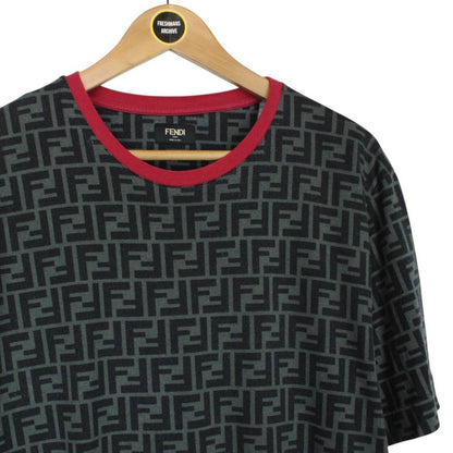 Fendi Black and Red FF Zucca Monogram Cotton Short Sleeve T-Shirt