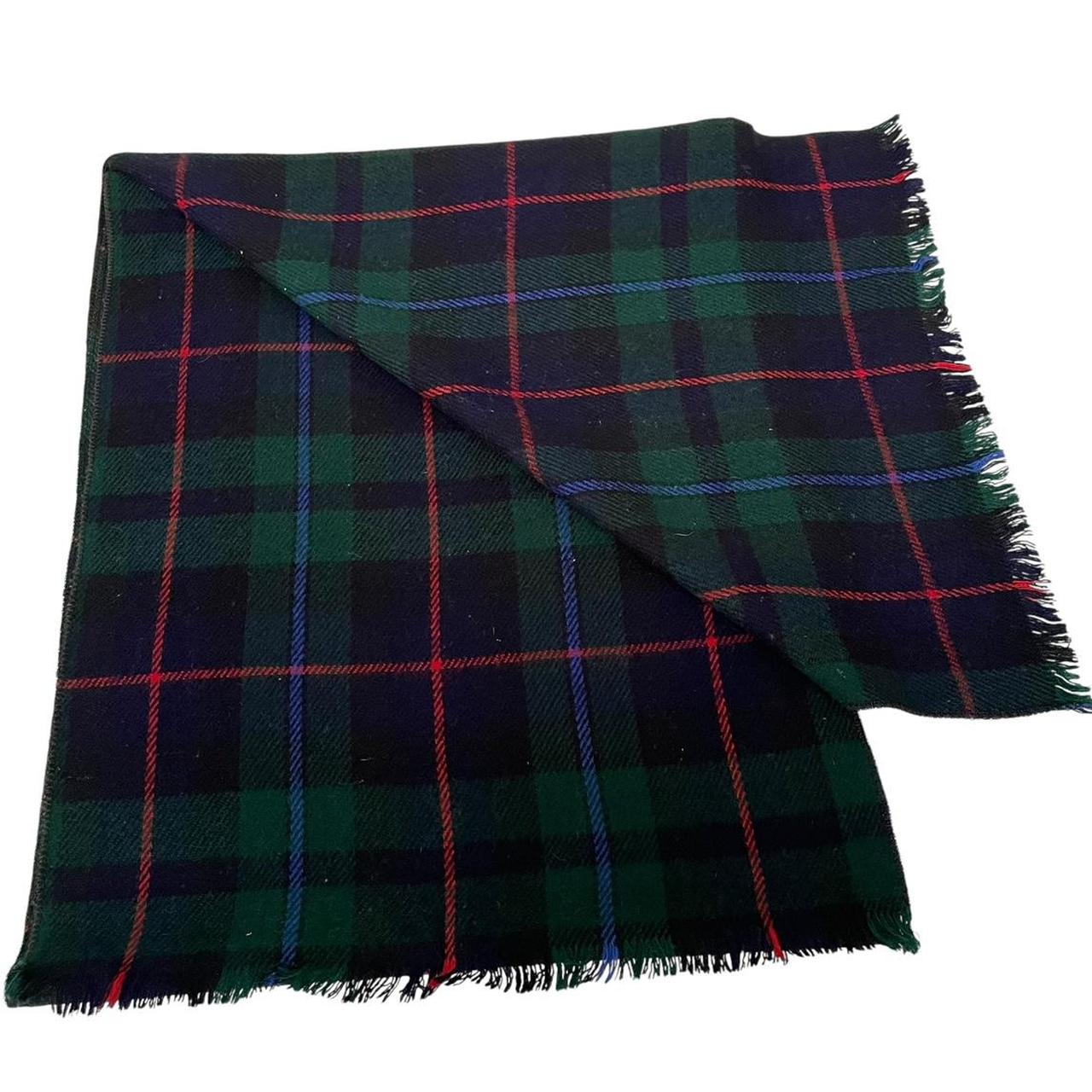 Vintage 90s Burberry Navy Blue and Green Check Lambswool Scarf