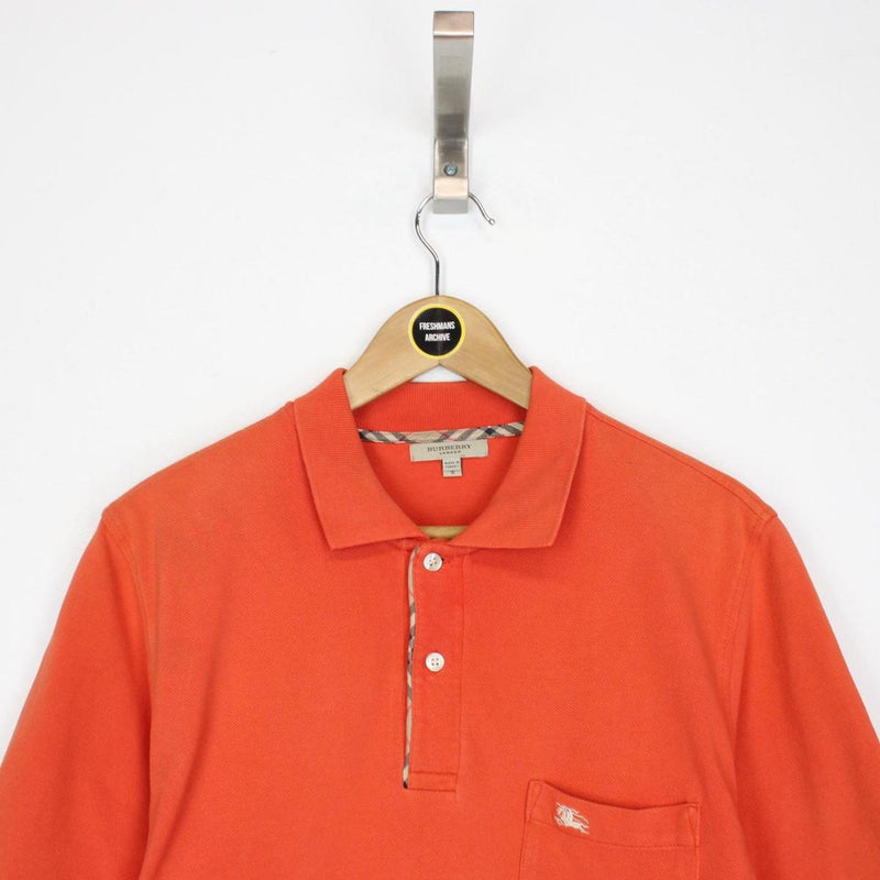 Burberry London Orange Nova Check Detail Short Sleeve Cotton Polo Shirt