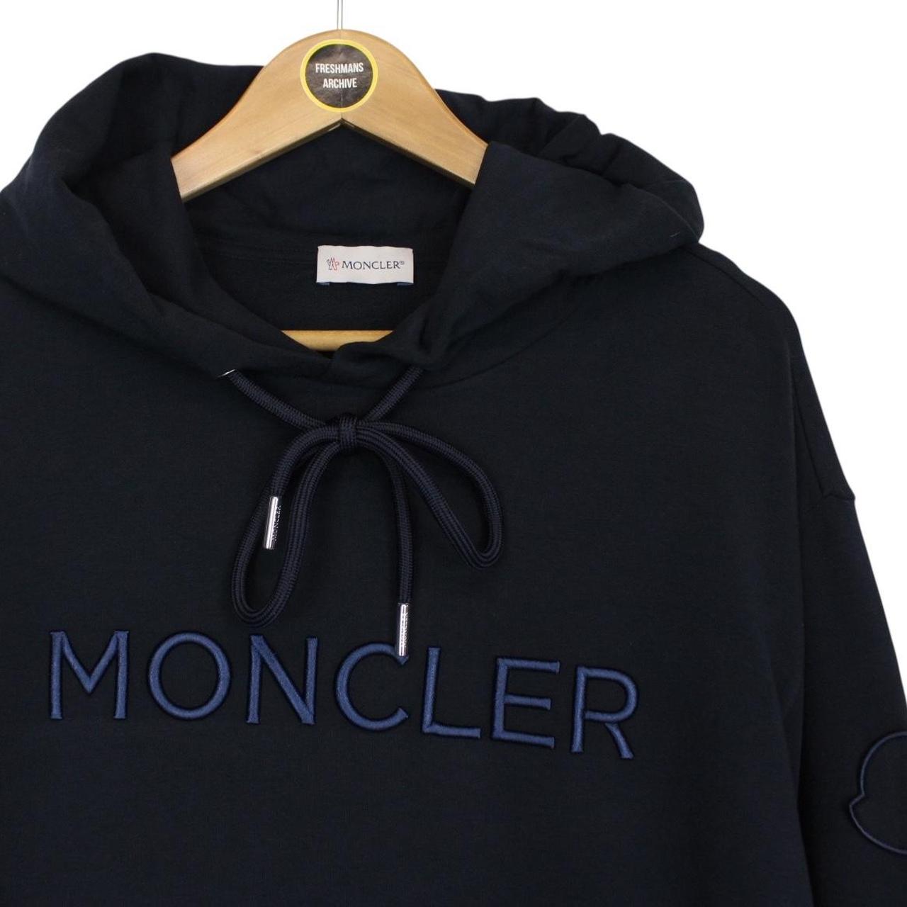 Moncler Navy Blue Pullover Embroidered Logo Hoodie Jumper