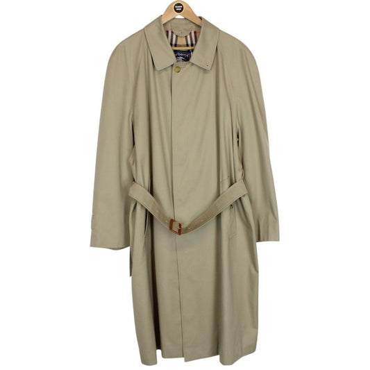 Vintage 90s Burberry Tan Brown Belted Single Breasted Nova Check Trench Coat